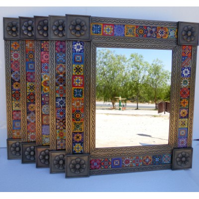 Set of 5 punched TIN MIRRORS with talavera tile mexican wholesale lot 25" X 29"   273140560728
